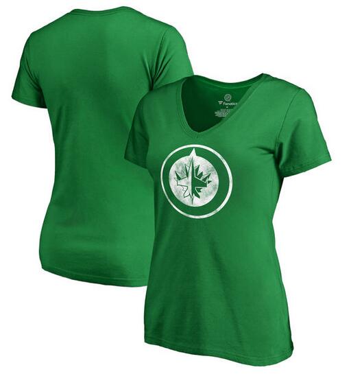 2020 NHL Winnipeg Jets Fanatics Branded Women St. Patrick Day White Logo TShirt  Kelly Green